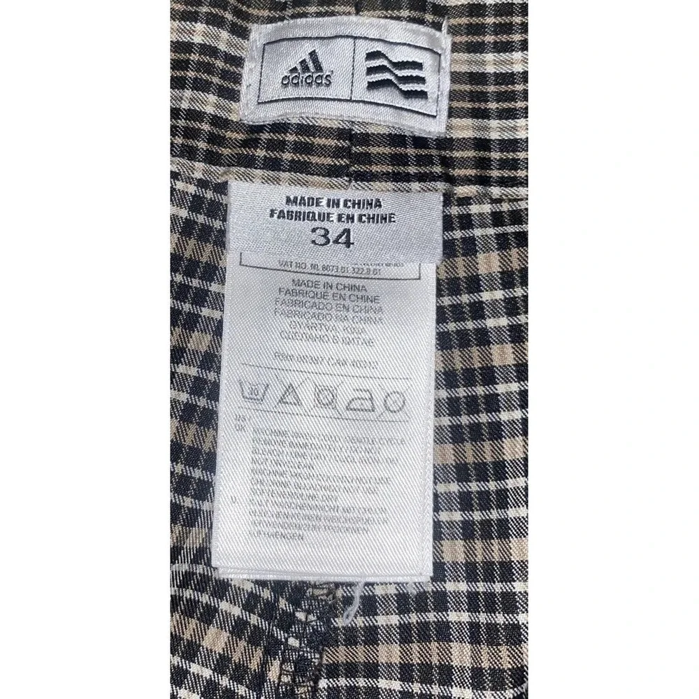 Adidas Golf Shorts Mens Size 34 Brown Black Plaid Flat Front‎ Stretch